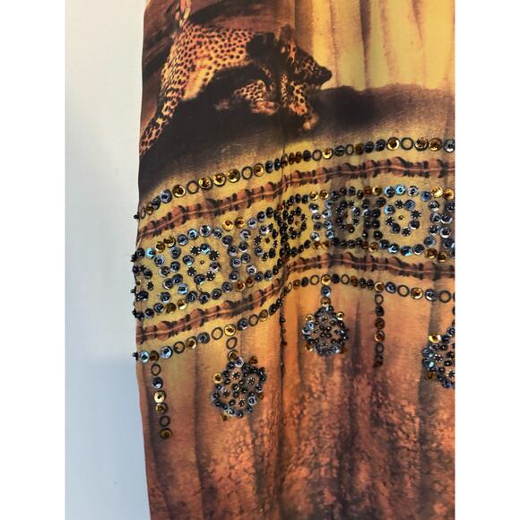 Silk Club Collection Skirt 14 Silk Safari Brown Yellow Midi - Picture 5 of 15